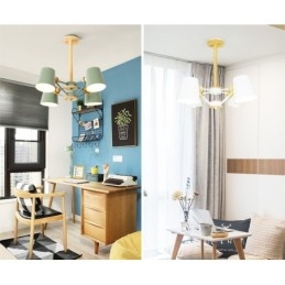 Lampadario in metallo con 4 luci multicolore in legno Macaron Vintage dipinto