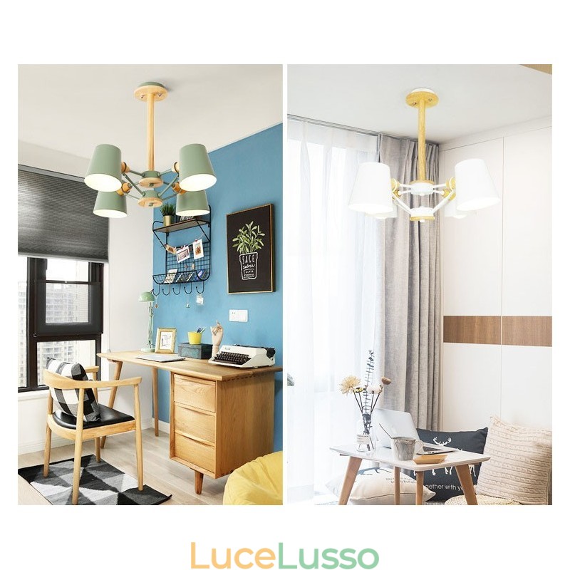 Lampadario in metallo con 4 luci multicolore in legno Macaron Vintage dipinto