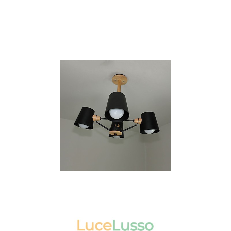 Lampadario in metallo con 4 luci multicolore in legno Macaron Vintage dipinto