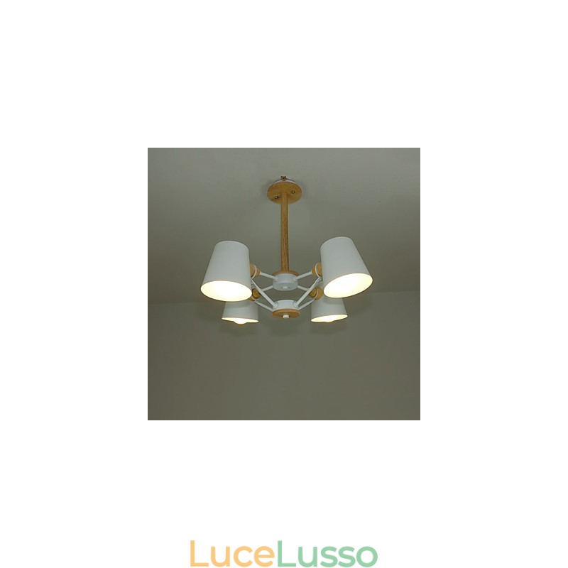 Lampadario in metallo con 4 luci multicolore in legno Macaron Vintage dipinto