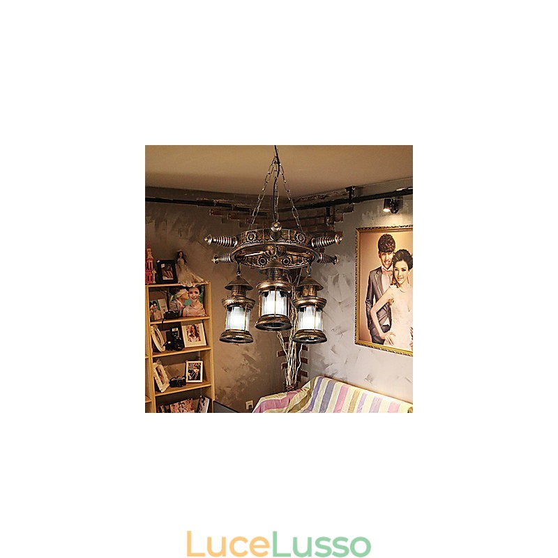 Rustic Lodge Vintage Retro Country Globe Painting Caratteristica per Mini Style Designers Lampadario in metallo