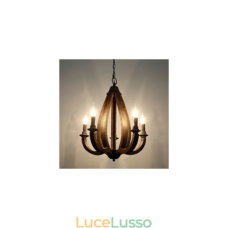 Lampadario in legno di bambù con caratteristica pittura vintage, stile mini, lampada a sospensione decorata