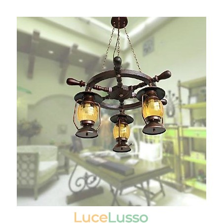 Lampadario in legno e bambù dipinto retrò Lampadario in legno e bambù dipinto retrò