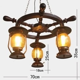 Lampadario in legno e bambù dipinto retrò