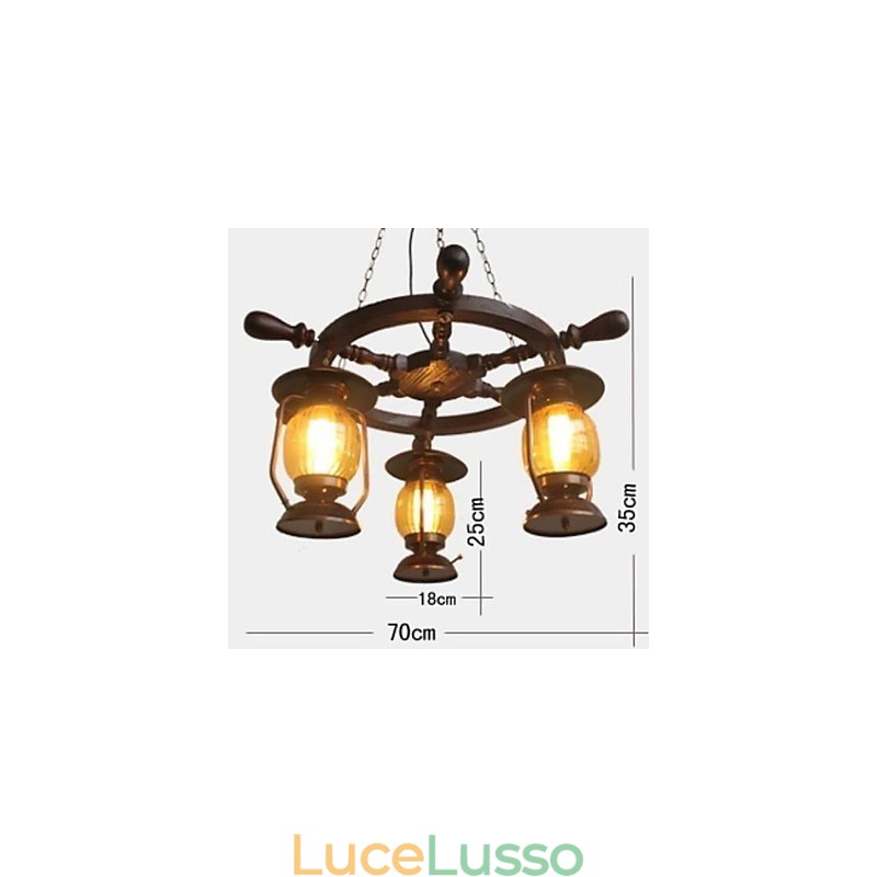 Lampadario in legno e bambù dipinto retrò