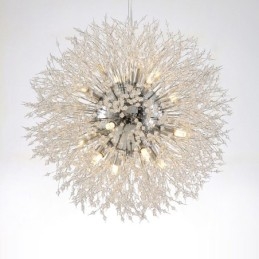 Lampadario in metallo con cristallo cromato e globo di fuoco d'artificio, dente di leone