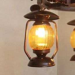Lampadario in legno e bambù dipinto retrò