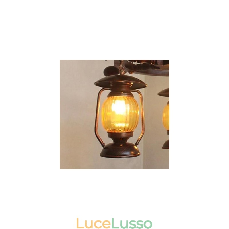 Lampadario in legno e bambù dipinto retrò