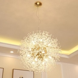 Lampadario in metallo con cristallo cromato e globo di fuoco d'artificio, dente di leone