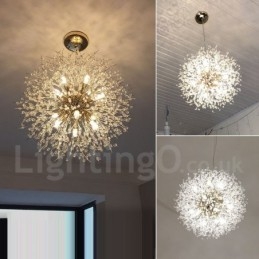 Lampadario in metallo con cristallo cromato e globo di fuoco d'artificio, dente di leone