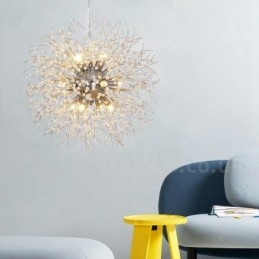 Lampadario in metallo con cristallo cromato e globo di fuoco d'artificio, dente di leone
