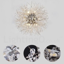 Lampadario in metallo con cristallo cromato e globo di fuoco d'artificio, dente di leone