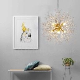 Lampadario in metallo con cristallo cromato e globo di fuoco d'artificio, dente di leone