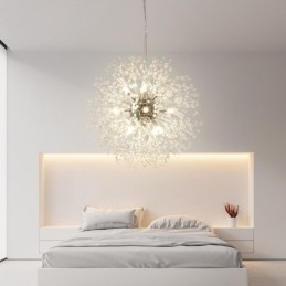 Lampadario in metallo con cristallo cromato e globo di fuoco d'artificio, dente di leone