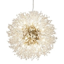 Lampadario in metallo con cristallo cromato e globo di fuoco d'artificio, dente di leone