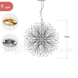 Lampadario in metallo con cristallo cromato e globo di fuoco d'artificio, dente di leone