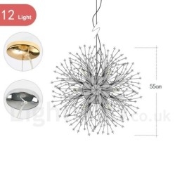 Lampadario in metallo con cristallo cromato e globo di fuoco d'artificio, dente di leone