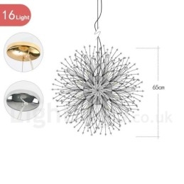 Lampadario in metallo con cristallo cromato e globo di fuoco d'artificio, dente di leone