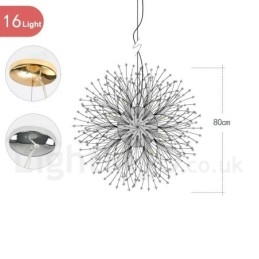 Lampadario in metallo con cristallo cromato e globo di fuoco d'artificio, dente di leone