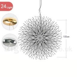 Lampadario in metallo con cristallo cromato e globo di fuoco d'artificio, dente di leone