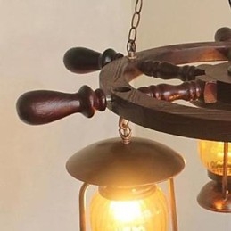 Lampadario in legno e bambù dipinto retrò