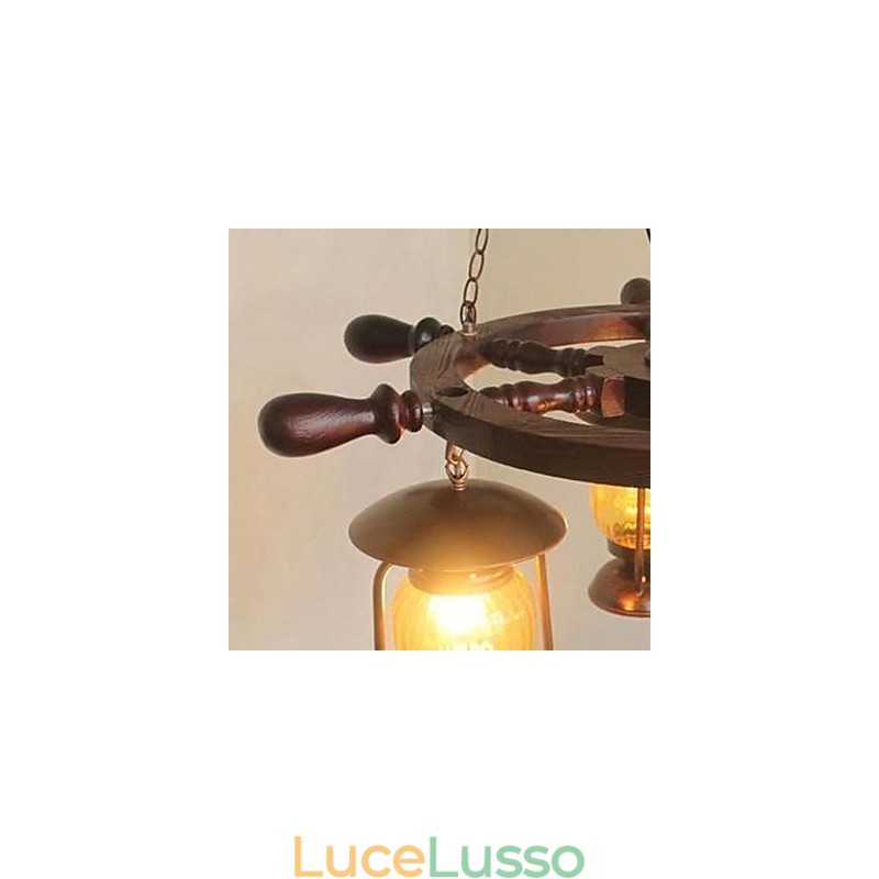 Lampadario in legno e bambù dipinto retrò