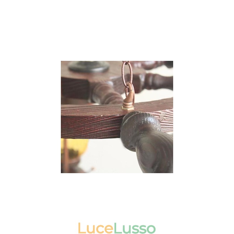 Lampadario in legno e bambù dipinto retrò