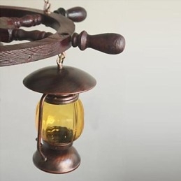 Lampadario in legno e bambù dipinto retrò