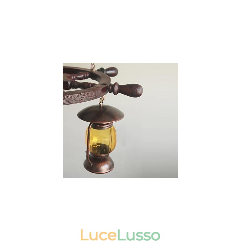 Lampadario in legno e bambù dipinto retrò