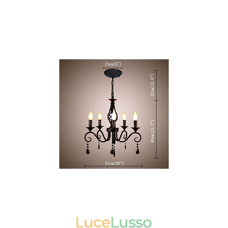 Lampadario di cristallo tradizionale Illuminazione interna 5 candele Lampadario semplice
