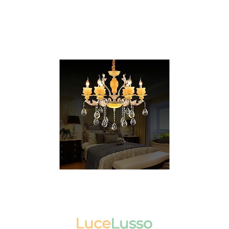Caratteristica tradizionale classica in lega di zinco per lampadario in metallo con 6 lampadine in stile mini cristallo