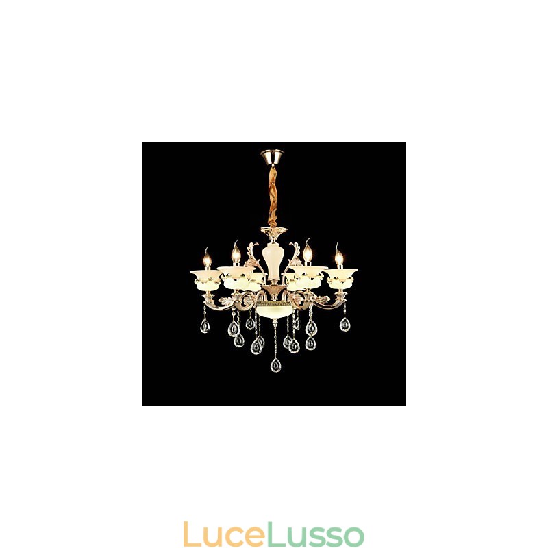 Caratteristica tradizionale classica in lega di zinco per lampadario in metallo con 6 lampadine in stile mini cristallo