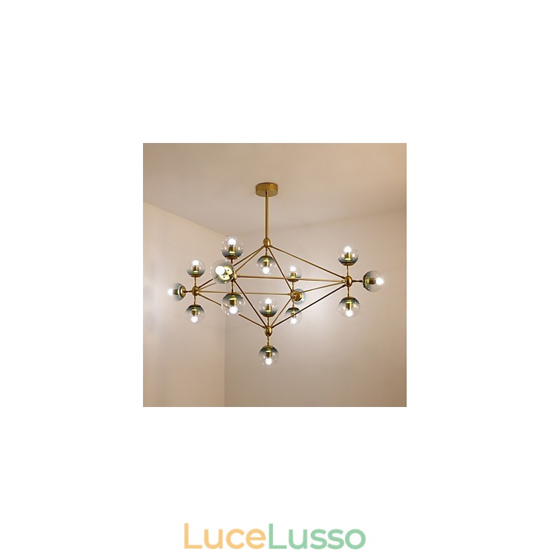 Lampada a sospensione in metallo e vetro in stile europeo moderno a quindici luci, lampadario industriale decorativo per foyer