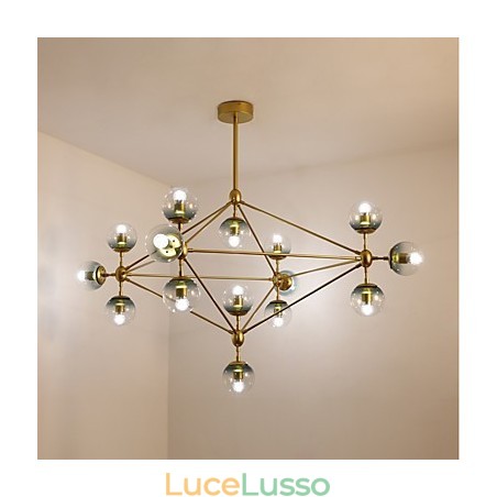 Lampada a sospensione in metallo e vetro in stile europeo moderno a quindici luci, lampadario industriale decorativo per foyer Lampada a sospensione in metallo e vetro in stile europeo moderno a quindici luci, lampadario industriale decorativo per foyer