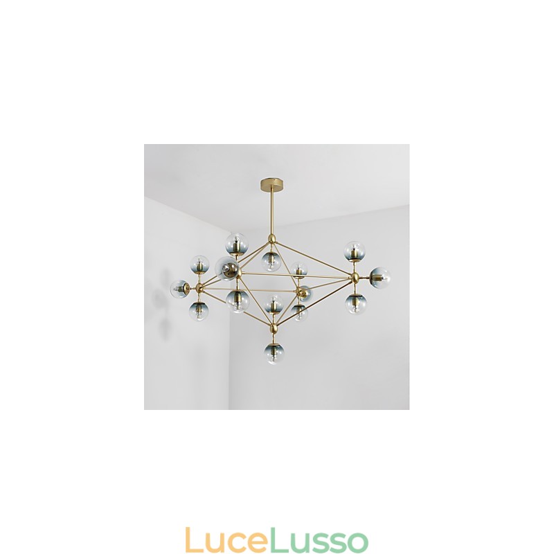 Lampada a sospensione in metallo e vetro in stile europeo moderno a quindici luci, lampadario industriale decorativo per foyer