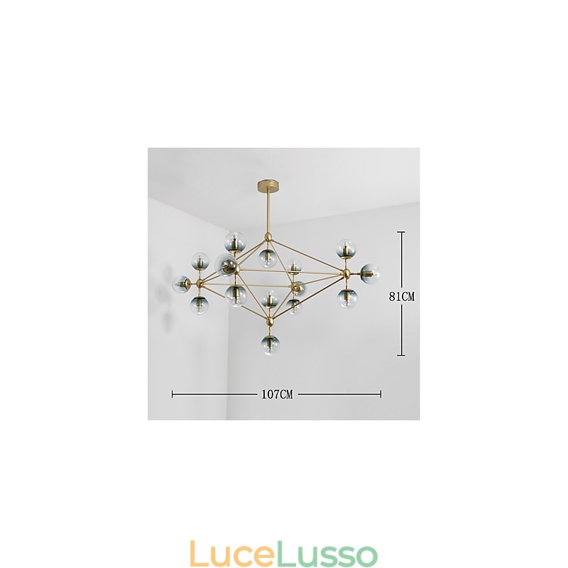 Lampada a sospensione in metallo e vetro in stile europeo moderno a quindici luci, lampadario industriale decorativo per foyer