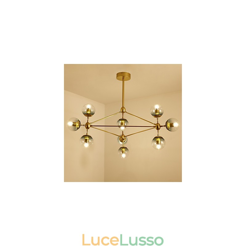 Lampada a sospensione in metallo e vetro in stile europeo moderno a dieci luci, lampadario industriale per decorare l'atrio