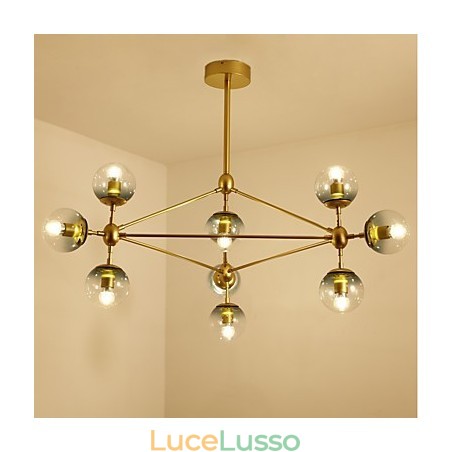 Lampada a sospensione in metallo e vetro in stile europeo moderno a dieci luci, lampadario industriale per decorare l'atrio Lampada a sospensione in metallo e vetro in stile europeo moderno a dieci luci, lampadario industriale per decorare l'atrio