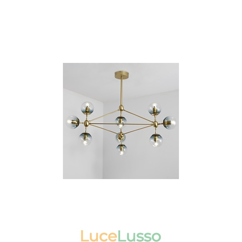 Lampada a sospensione in metallo e vetro in stile europeo moderno a dieci luci, lampadario industriale per decorare l'atrio