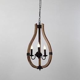 Lampadario in legno e bambù in stile mini con tre luci vintage, lampada a sospensione decorativa