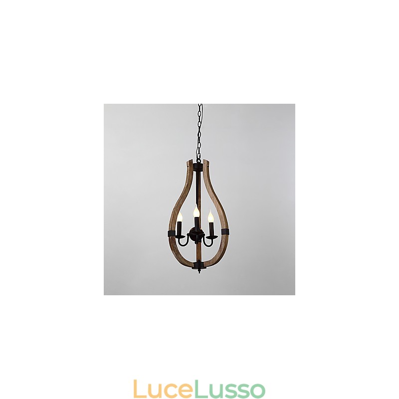 Lampadario in legno e bambù in stile mini con tre luci vintage, lampada a sospensione decorativa
