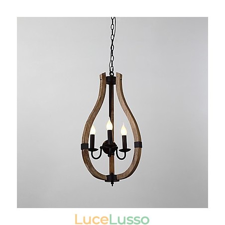 Lampadario in legno e bambù in stile mini con tre luci vintage, lampada a sospensione decorativa Lampadario in legno e bambù in stile mini con tre luci vintage, lampada a sospensione decorativa