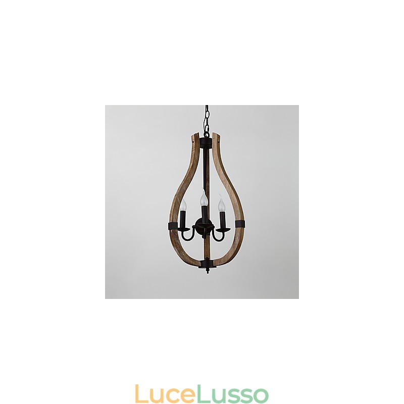 Lampadario in legno e bambù in stile mini con tre luci vintage, lampada a sospensione decorativa