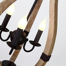 Lampadario in legno e bambù in stile mini con tre luci vintage, lampada a sospensione decorativa
