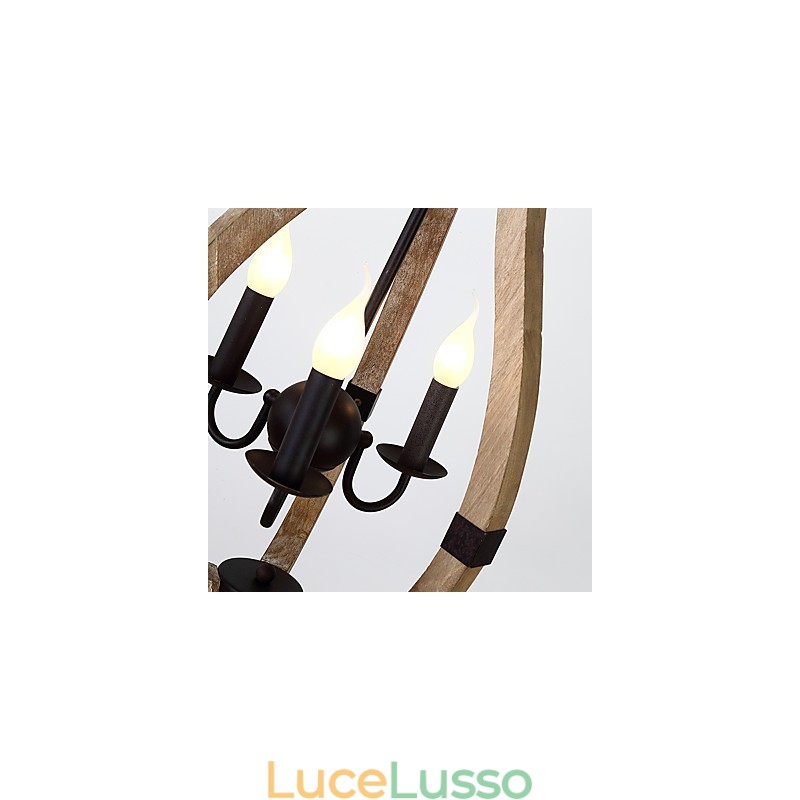 Lampadario in legno e bambù in stile mini con tre luci vintage, lampada a sospensione decorativa
