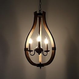 Lampadario in legno e bambù in stile mini con tre luci vintage, lampada a sospensione decorativa