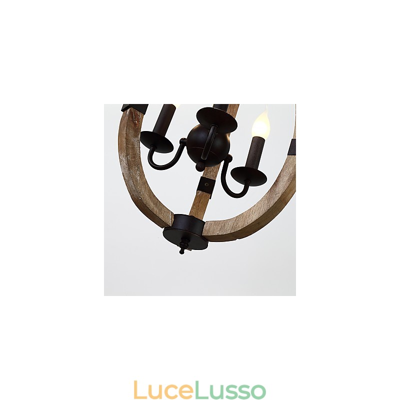 Lampadario in legno e bambù in stile mini con tre luci vintage, lampada a sospensione decorativa