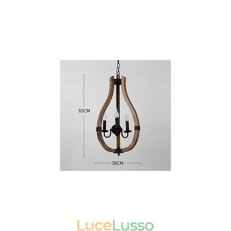 Lampadario in legno e bambù in stile mini con tre luci vintage, lampada a sospensione decorativa
