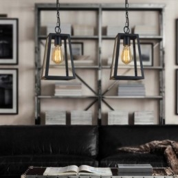 Lampada a sospensione vintage in metallo con paralume in vetro