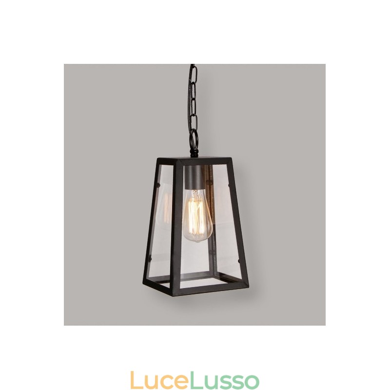 Lampada a sospensione vintage in metallo con paralume in vetro